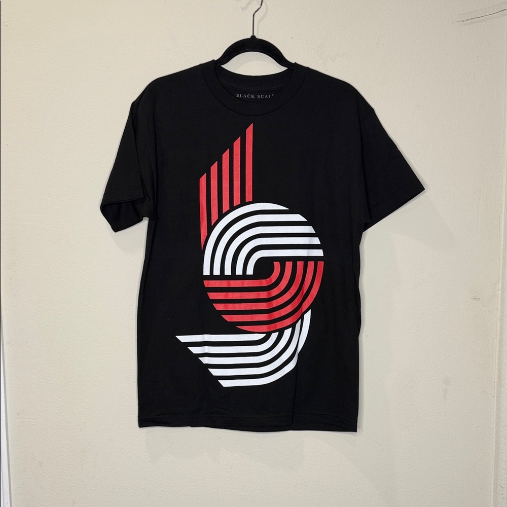Black Scale Portland Trail Blazers White and Red Graphic T-Shirt